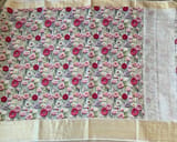 Ivory Pure Handloom Chiniya Silk Saree with stunning Floral Print and zari borders SS5097