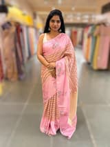 Lotus Pink Banarasi Tissue saree with swan embroidery