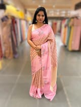 Lotus Pink Banarasi Tissue saree with swan embroidery