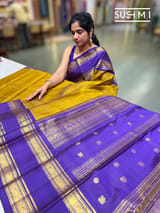 Olive Gold Vintage checks kanjeevaram Saree