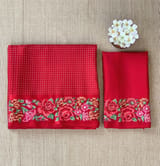 Chilli Red Mysore Silk Saree with petitepoint embroidery S62108