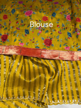 Mango Yellow Mul tissue stripes saree with fusion blouse : D62135