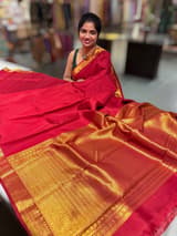Maroon Red vintage Kanchipuram silk saree with pen kalamkari blouse
