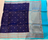 Purplish navy with blue Combo Pure Handloom premium Kora Banarasi  Saree