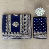 Navy Blue Pure Organza Saree with sabyasachi borders and blouse SS50290