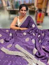 Violet Tissue Georgette Saree heavy handwork border paired with ready to wear blouse SS50426