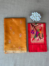 Orange Handloom Banarasi Tissue with meenakari sona rupa flower motifs