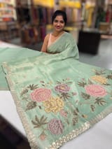 Mint Tissue Georgette Saree with petite point emb SS50111
