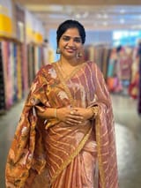 Onion Pink Banarasi Tissue checks Saree with Sabyasachi Borders