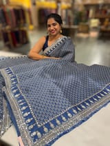 Kareena Kapoor Inspired Indigo Pure Organza Printed Saree with Handwork border and Blouse SS50313