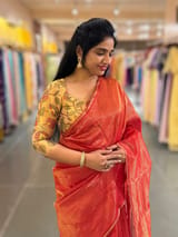 Red chanderi Tissue saree with designer tissue blouse
