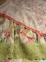 Baby Pink Banarasi Munga Printed Tussar Khaddi With Tissue cutwork Rose Border SS50464