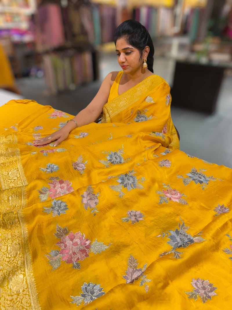 Mango Yellow Mashru Banaras with embroidery SS5010