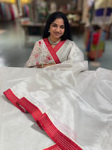 Snowwhite Tissue Saree with patola inspired borders and figure embroidery tissue blouse SS50421