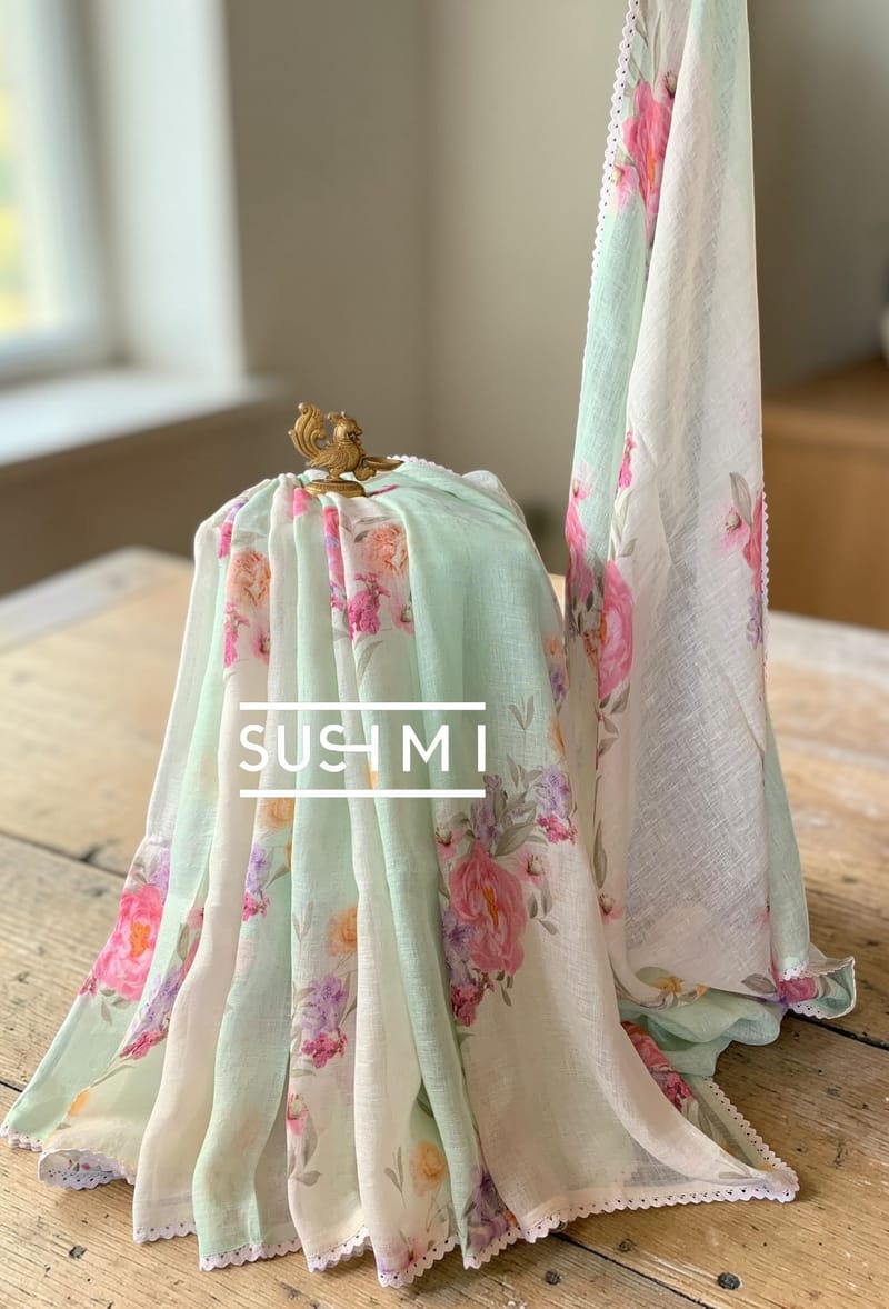 Floral printed handloom lenin saree