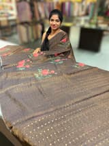 Darkest Brown Printed Tussar Tissue Saree SS50449