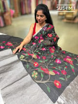 Black Pure Organza Saree with pythani embroidery : S62F164