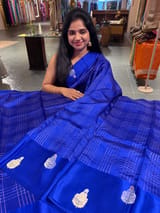 Royal blue checks Poona Silk Saree