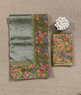 Light Olive Tissue Stripes Saree with petite point Embroidered tissue border and blouse SS50422