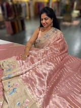 Dusty Pink Pure Handloom Tissue Saree with pure Tussar embroidered border SS50236