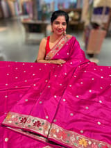 Rani Pink Kanchi soft silk saree with pythani and jamdani inspired embroidery SS50134