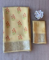 Besan Yellow Printed Chanderi Silk Saree with zari border SS50366