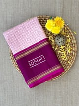 Baby Pink Vinatge checks gap border kanjeevaram saree S62F151