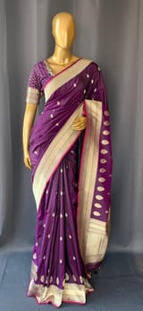 Brinjal Pure Handloom Banarasi Silk Saree
