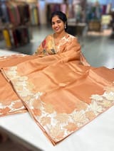 Peach Organza Saree with Stunning Leaf Embroidered Border SS50316