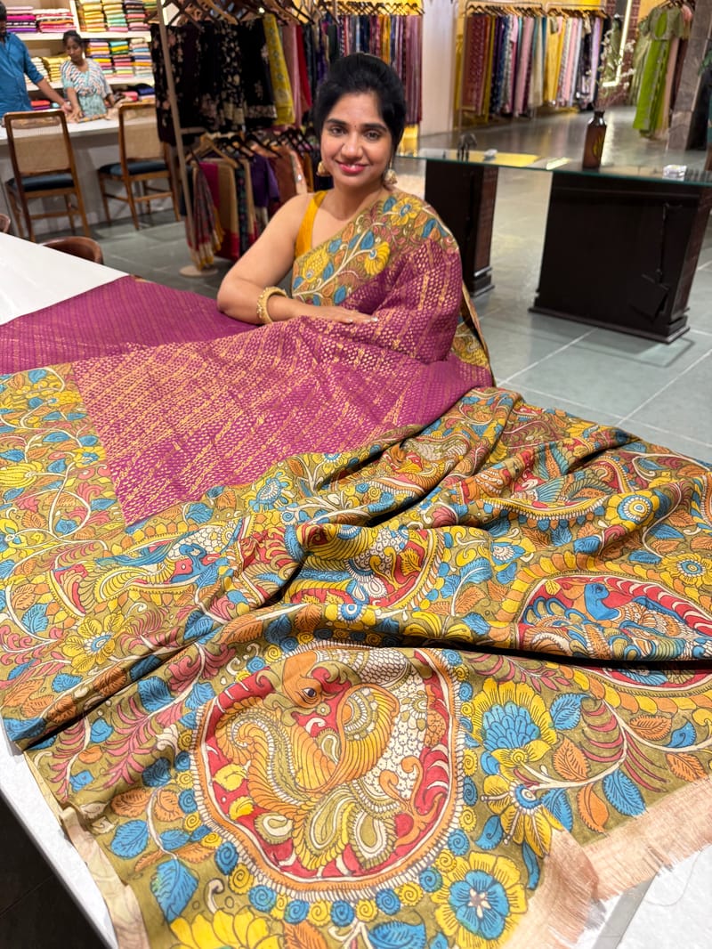 Kanchi brocade pen kalamkari Saree