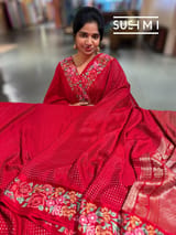 Chilli Red Mysore Silk Saree with petitepoint embroidery S62108