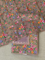 Lilac Tissue Stripes Saree with petite point Embroidered tissue border and blouse