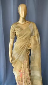 Gold tissue saree in half and half style