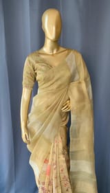 Gold tissue saree in half and half style