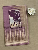 Mauve Pure Organza With Temple Embroidered Border & Tussar Printed Blouse SS50296