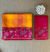 Mustard checks vintage style Kanchi Soft Silk Saree with petite point embroidered border SS50132
