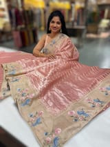 Dusty Pink Pure Handloom Tissue Saree with pure Tussar embroidered border SS50236
