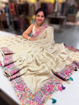 Halfwhite khaddi Chiffon Saree with allover zari weaving polka dots & Petite Point border SS50311