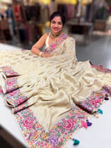 Halfwhite khaddi Chiffon Saree with allover zari weaving polka dots & Petite Point border SS50311