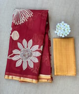 Maroon Designer Organza with Tissue applique work