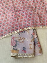 Mauve tissue saree in half and half style with floral and birds