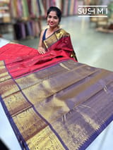 Maroon Red and Blue Vintage Kanjeevaram Saree : S62F117