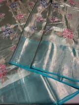 Mint Blue Designer Kanchi Saree with allover embroidery SS50196
