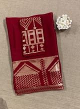 Red pure Satin Saree with designer sequence border and blouse SS5036