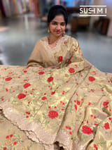 Muted Gold Designer Banarasi Brocade Tissue Saree S62114
