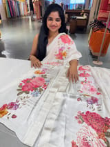 Halfwhite Designer Chinnon & Satin Fusion Saree SS5032