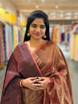 Brown chaderi Tissue saree with designer tissue blouse