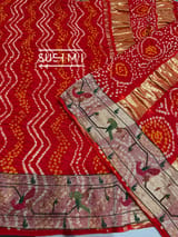 Orange bandhej saree with embroidery : S62F204