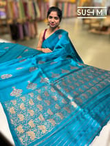 Peacock Blue Banarasi Handloom Dupion Rawsilk Saree : S62F101