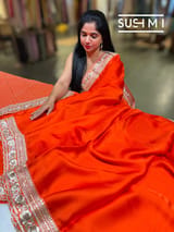 Fanta Orange Satin Saree with sabyasachi borders : D62F048